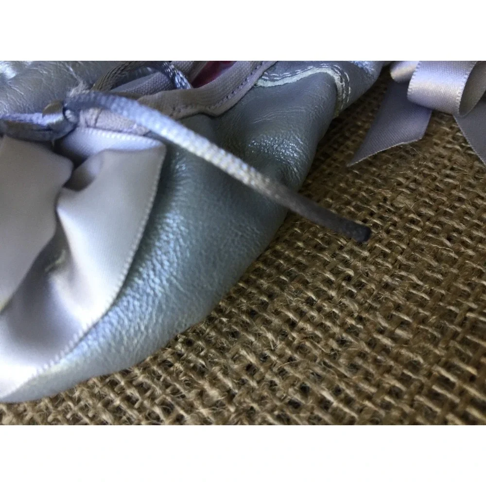 Kamara Toddler Girls Size 10 Gray Silver Leather Ballet Slippers Satin Ribbon